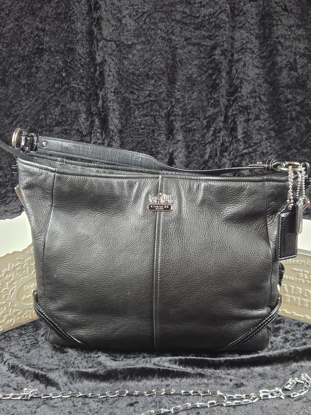 Coach Black Leather Shoulder Bag Pink Satin Lining Hangtags